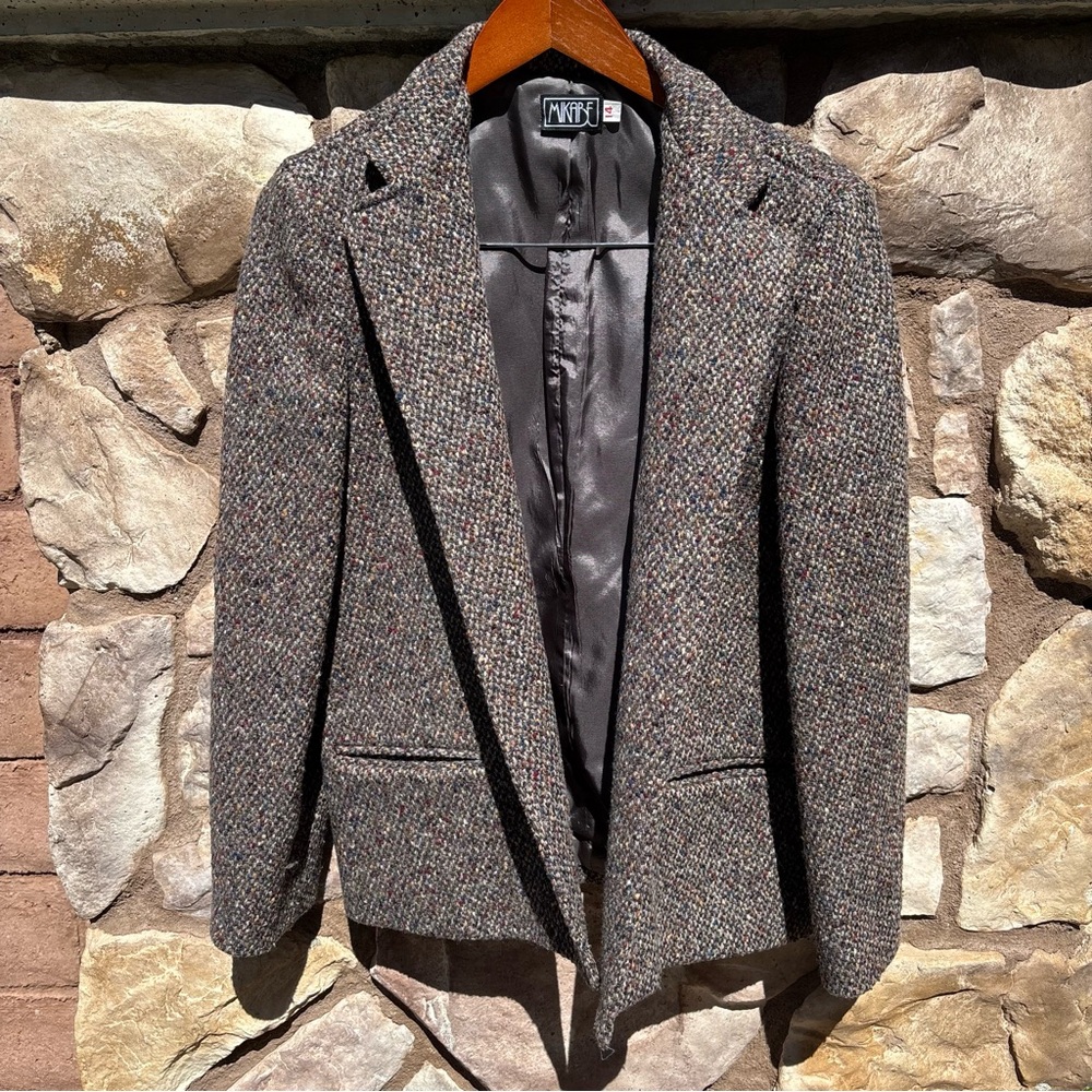 Mikabe Wool Tweed Coat Womens Size 14 Vintage Gray 90s Classic